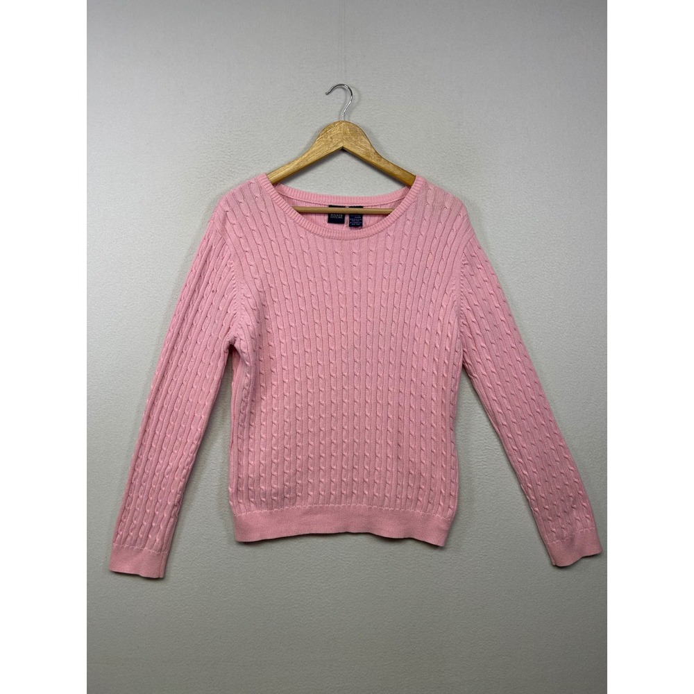 Basic Editions Preppy‎ Coastal Grandmother Women Large Pink Cable Knit Sweater